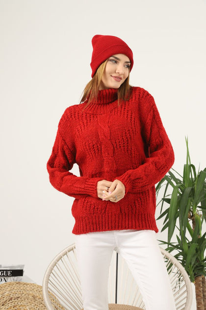 Women's High Neck Pattern Knitted Sweater by Memnu - MEWS562