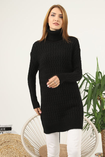 Womens High Neck Knitted Pattern Dress MEWKND123