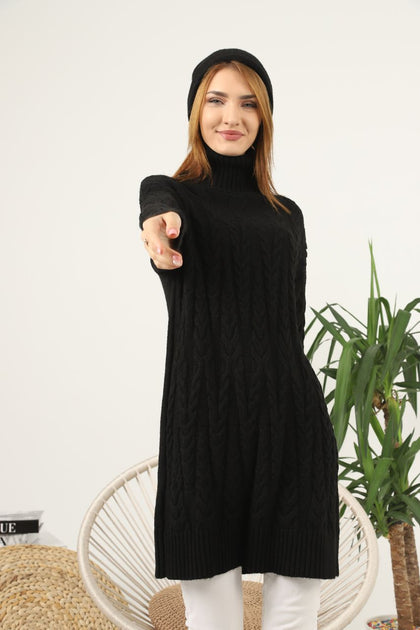 Womens High Neck Knitted Pattern Dress MEWKND125