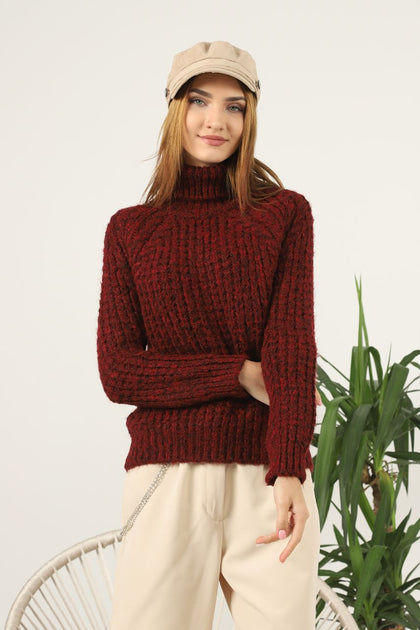 Women's High Neck Pattern Knitted Sweater by Memnu - MEWS565