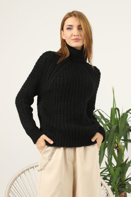 Women's High Neck Pattern Knitted Sweater by Memnu - MEWS566