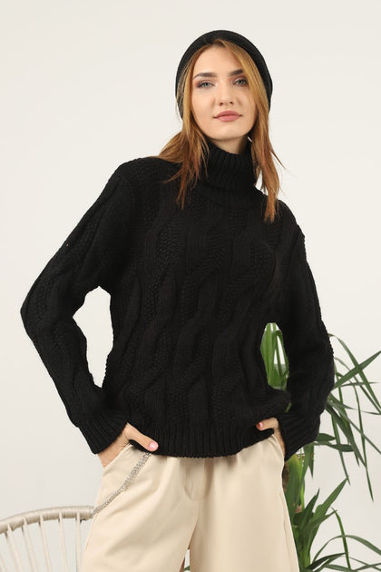 Women's High Neck Pattern Knitted Sweater by Memnu - MEWS567