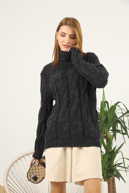 Women's High Neck Pattern Knitted Sweater by Memnu - MEWS568