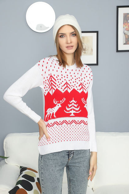 Women's Christmas Pattern Knitted Sweater by Memnu - MEWS587