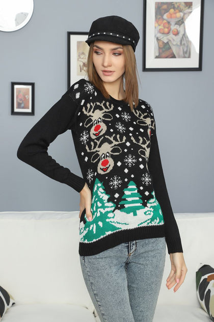 Women's Christmas Pattern Knitted Sweater by Memnu - MEWS588