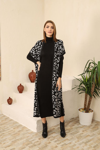 Womens 2 Piece Cardigan and High Neck Dress Knitted Co Ord Set WTWCD399