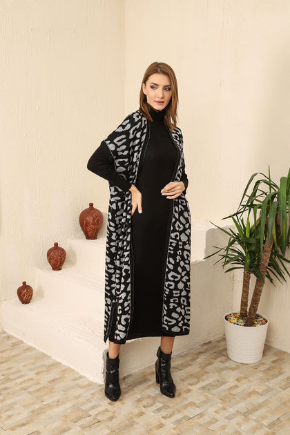 Womens 2 Piece Cardigan and High Neck Dress Knitted Co Ord Set WTWCD399