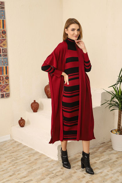 Womens 2 Piece Cardigan and High Neck Dress Knitted Co Ord Set WTWCD402