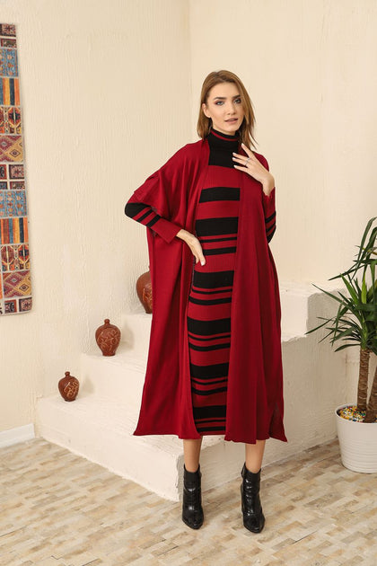 Womens 2 Piece Cardigan and High Neck Dress Knitted Co Ord Set WTWCD402