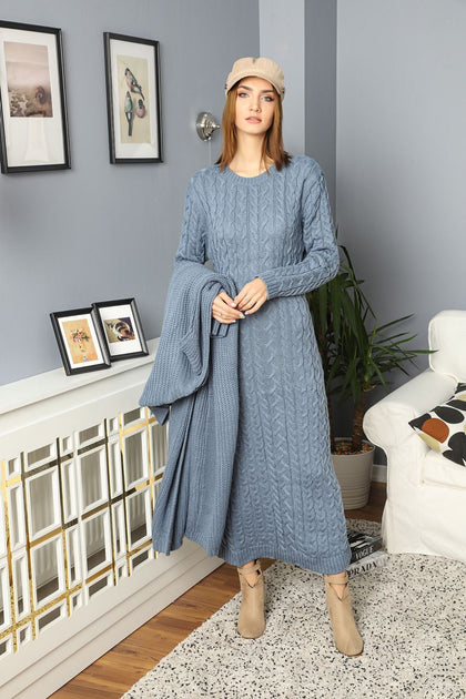 Womens 2 Piece Cable Knit Cardigan and Dress Knitted Co Ord Set WTWCD431