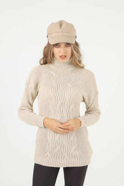 Women's Pattern Knitted High Neck Sweater by Memnu - MEWS607