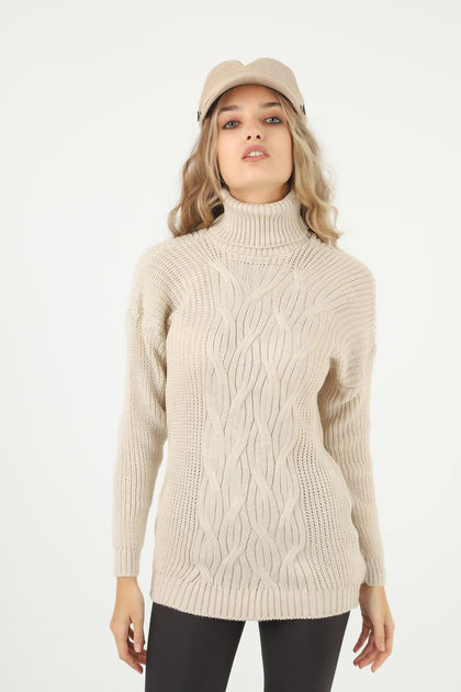 Women's Pattern Knitted High Neck Sweater by Memnu - MEWS607