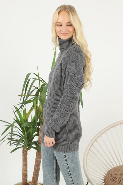 Women's Pattern Knitted High Neck Sweater by Memnu - MEWS610