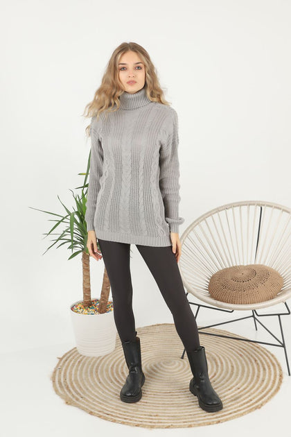 Women's Pattern Knitted High Neck Sweater by Memnu - MEWS615