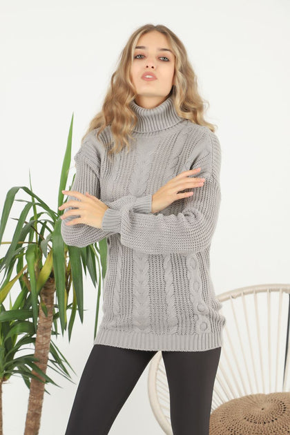 Women's Pattern Knitted High Neck Sweater by Memnu - MEWS615