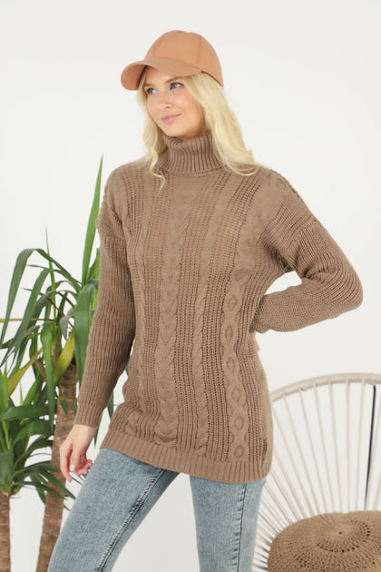 Women's Pattern Knitted High Neck Sweater by Memnu - MEWS616