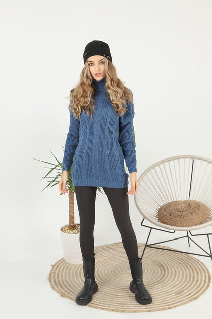 Women's Pattern Knitted High Neck Sweater by Memnu - MEWS617