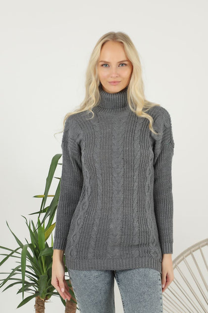 Women's Pattern Knitted High Neck Sweater by Memnu - MEWS618