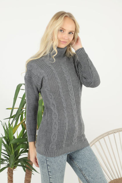 Women's Pattern Knitted High Neck Sweater by Memnu - MEWS618