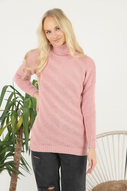 Women's Pattern Knitted High Neck Sweater by Memnu - MEWS624