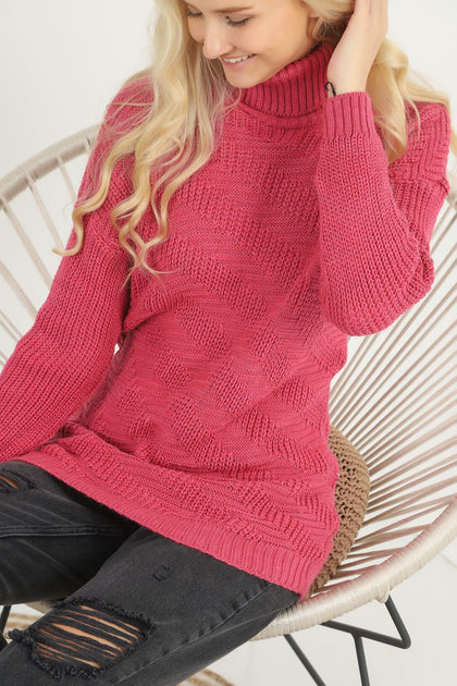 Women's Pattern Knitted High Neck Sweater by Memnu - MEWS627