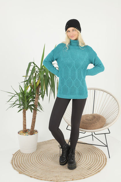 Women's Pattern Knitted High Neck Sweater by Memnu - MEWS631