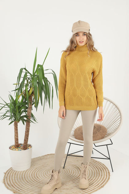 Women's Pattern Knitted High Neck Sweater by Memnu - MEWS634