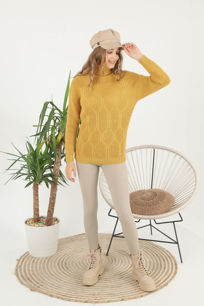 Women's Pattern Knitted High Neck Sweater by Memnu - MEWS634