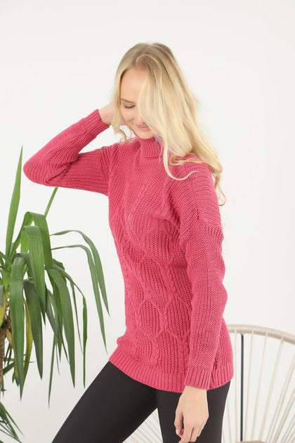 Women's Pattern Knitted High Neck Sweater by Memnu - MEWS635