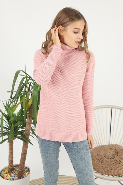 Women's Pattern Knitted High Neck Sweater by Memnu - MEWS640