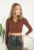 Women's Crop Stand Collar Knit Detail Top - WST91