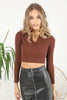 Women's Crop Stand Collar Knit Detail Top - WST91