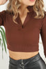 Women's Crop Stand Collar Knit Detail Top - WST91