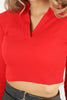 Women's Crop Stand Collar Knit Detail Top - WST93