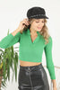 Women's Crop Stand Collar Knit Detail Top - WST94