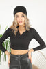 Women's Crop Stand Collar Knit Detail Top - WST97