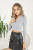 Women's Crop Stand Collar Knit Detail Top - WST98