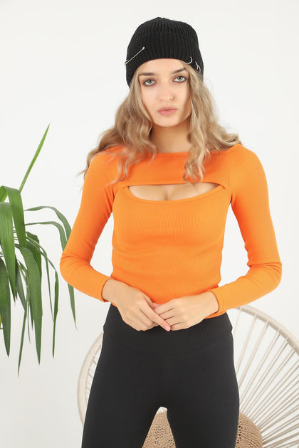 Women's Front Slit Knit Detail Top - WST103