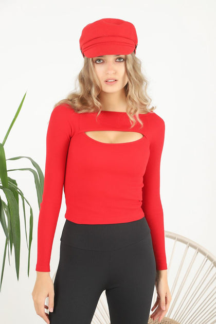 Women's Front Slit Knit Detail Top - WST104