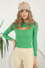 Women's Front Slit Knit Detail Top - WST108