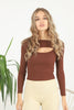 Women's Front Slit Knit Detail Top - WST110