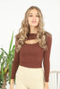 Women's Front Slit Knit Detail Top - WST110