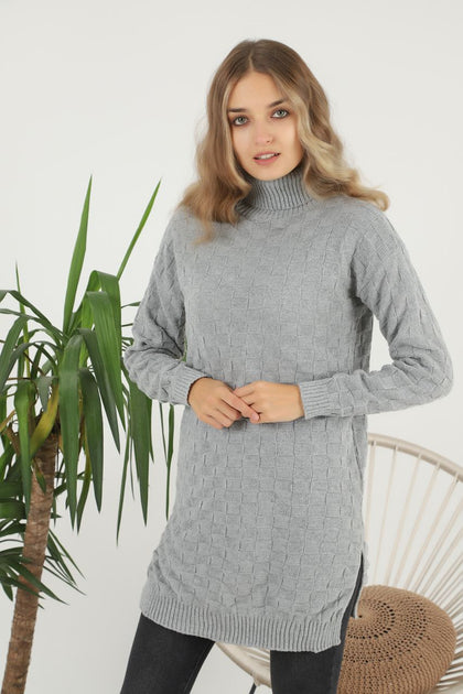 Womens Knitted Pattern High Neck Dress MEWKND207