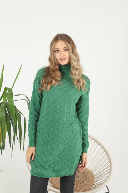 Womens Knitted Pattern High Neck Dress MEWKND214