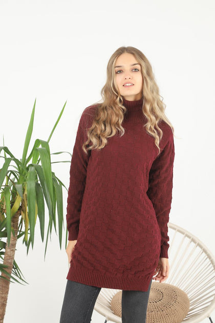 Womens Knitted Pattern High Neck Dress MEWKND221