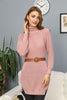 Womens Knitted Belted High Neck Dress MEWKND224