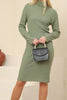 Womens Knitted Button Detail High Neck Dress MEWKND238