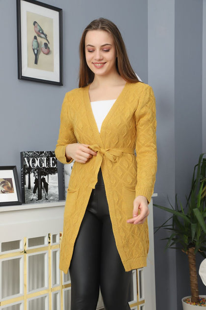 Women's Knitted Cardigan Tie Detail by Memnu - MEWS652