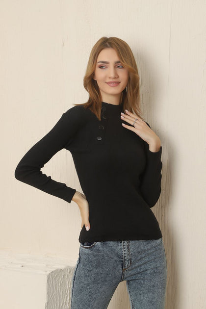 Women's Button Knit Detail Top - WST136