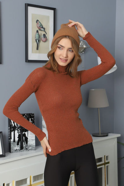 Women's High Neck Knit Detail Top - WST155